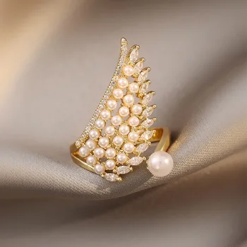 Винтажное барокко 2023 новый стиль жемчужный цветок модная ниша индивидуальность вставки крутые кольца открытый рот опционально французская версия MRP001