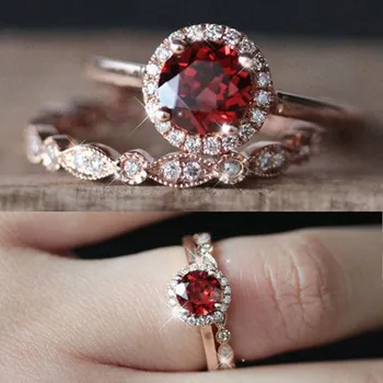 2шт Винтажное обручальное кольцо уникальной овальной огранки, Красные кольца Promise, Нежный дизайн, обручальное кольцо для женщин, миди-кольца, Опрятный набор колец