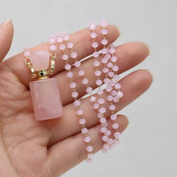 Флакон духов из розового кварца с натуральным камнем, Диффузоры эфирных масел, ожерелье с подвеской для женщин, ювелирные изделия, Лучший подарок 16x32 мм