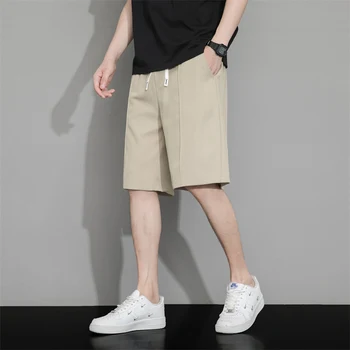 Шорты Ice Silk, мужские летние модные Тонкие Свободные повседневные однотонные брюки с эластичной резинкой на талии, мужские спортивные брюки
