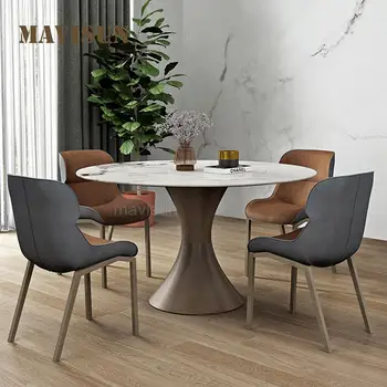 Круглый стол с поворотным кругом Из яркого и глянцевого сланца, обеденный стол и стулья на 4-6 персон, элитный кухонный гарнитур