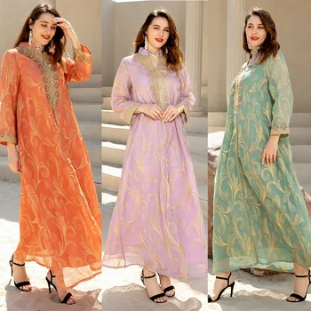 Роскошное марокканское платье-кафтан Abaya, мусульманское Черное Арабское платье для женщин, шифоновые платья макси с принтом, Турецкое кимоно, Малайзийский халат