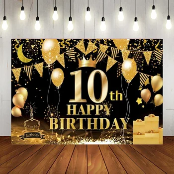 Фон с 10-м днем рождения, баннер, черное Золото, 10-й знак, плакат, 10 принадлежностей для празднования дня рождения для фотосъемки в юбилейной фотобудке.