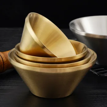 Чаша из нержавеющей стали, многоразмерная V-образная золотая салатница, миска для лапши, риса, фруктового салата, Кухонная посуда для приготовления корейского салата с бантиком