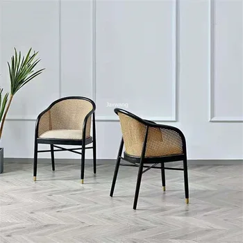 Простые обеденные стулья из массива дерева Со спинкой, Роскошный обеденный стул из ротанга, креативное дизайнерское кресло Cadeira De Jantar, кухонная мебель