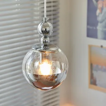 Современный минималистичный Электрический обеденный подвесной светильник с хромированным стеклянным шаром LED E27, теплое белое освещение, прикроватная тумбочка для гостиной, Серебристый светильник