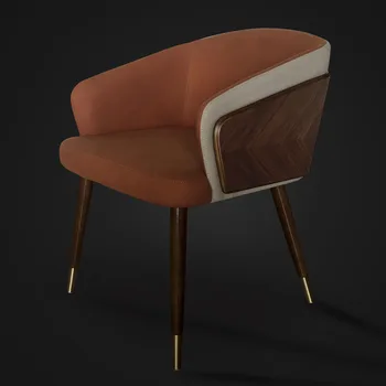 Обеденный стул простой креативный стул бытовой скандинавский ресторанный стул из массива дерева с кожаной спинкой современный тканевый стул для отдыха