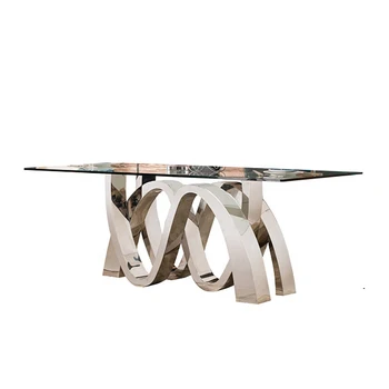 Столешница из закаленного стекла, металлические основания обеденного стола, современный дизайн столовой