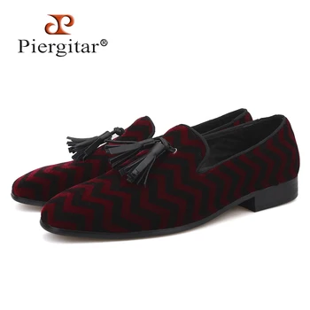 Piergitar разноцветный клетчатый узор с черной кожаной кисточкой; мужские бархатные туфли; мужские лоферы для вечеринок и свадеб; мужские модельные туфли;