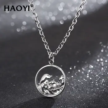 HAOYI/ Новая мода, простая цепочка на ключицу из нержавеющей стали, ожерелья с подвеской 