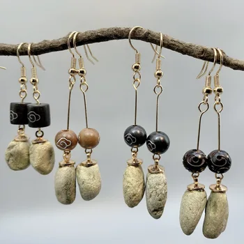 Винтажные серьги с подвесками из натурального камня неправильной формы для женщин и девочек, Простые нежные Красочные серьги из натурального камня, ювелирные подарки