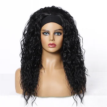 Синтетические парики с повязкой на голову, Пушистые Длинные Натуральные Черные Вьющиеся волнистые волосы Для женщин, Ледяная шелковая повязка на голову, парик для химической завивки, повседневное использование, косплей