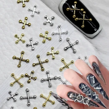 4/6 мм Металлический крест для дизайна ногтей, 20шт Золотые / Серебряные Х-образные диагональные украшения из сплава, Винтажный дизайн в стиле панк, Аксессуары для ногтей
