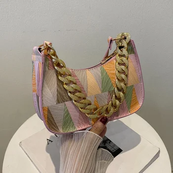 Модные Цветные сумки через плечо подмышками для женщин, сумки-тоут из искусственной кожи, сумки на цепочках, Сумочки