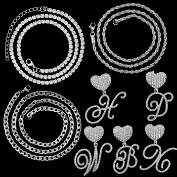 Хип-хоп Курсивные буквы Ожерелье с подвеской в виде сердца для женщин, Оригинальное название CZ Ожерелье с веревочной цепочкой, Кубинская цепочка из нержавеющей стали, ювелирные изделия
