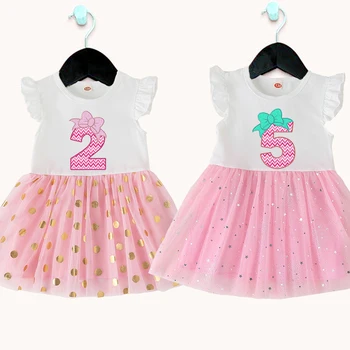Розовое платье для маленьких девочек от 1 до 5 лет, детское платье-пачка принцессы с коротким рукавом, платья для малышей, детские наряды для вечеринки по случаю Дня рождения
