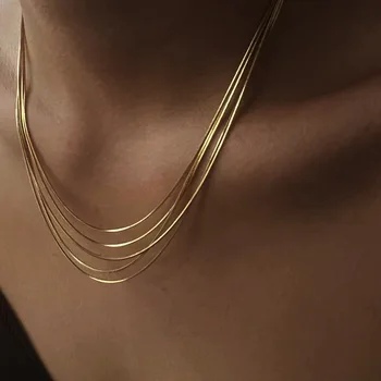 5-слойные круглые ожерелья со змеиной цепочкой, ожерелье из нержавеющей стали для женщин, простые минималистичные ювелирные изделия, ювелирные изделия 2023 года, новинка в
