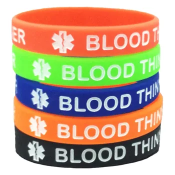20шт медицинского оповещения для разжижения крови Красные зеленые синие оранжевые черные резиновые браслеты силиконовые браслеты