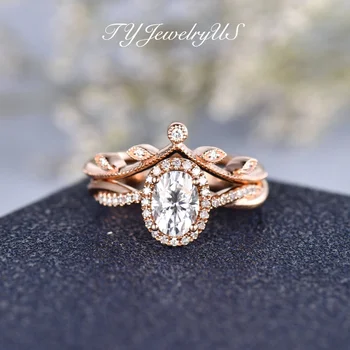 Найденный муассанит овальной огранки D Цвета 1 карат, набор из розового золота 14 карат, роскошные дизайнерские украшения, свадебное кольцо