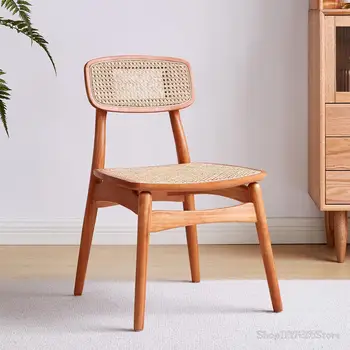 Эргономичные стулья для столовой из ротанга, дизайнерский стул для ресторана, деревянный шезлонг для спальни с низкой спинкой, домашний декор GXR46XP