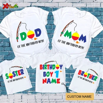 Забавные рыбацкие цветные буквы, одинаковые наряды для семьи, футболка для мамы, папы, дочери, сына, детская футболка на день рождения с оригинальным названием