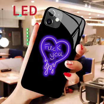 Динамический Текстовый Арт Светящийся Чехол Для Телефона из Закаленного Стекла для Apple Iphone 14 13 12 11 Pro Max XS XR Light Flash Со Светодиодной Подсветкой