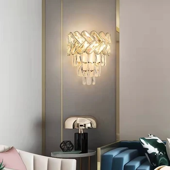 Настенные бра, освещение, прикроватная тумбочка для спальни, гостиная, Дымчато-серый хрустальный настенный светильник AC90-260V, светодиодный настенный светильник