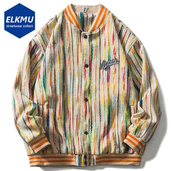 Мужская куртка в стиле хип-хоп Оверсайз, пальто в красочную полоску, Весна-осень 2023, Свободные Повседневные куртки, бейсбольная Университетская куртка, верхняя одежда