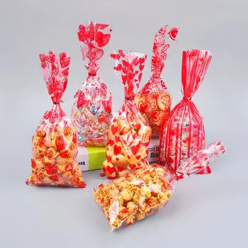 100шт Целлофановых пакетов на День Святого Валентина, пакетов для печенья, сердечек, прозрачных пластиковых пакетов для конфет для свадебной вечеринки, подарков в виде подарков.