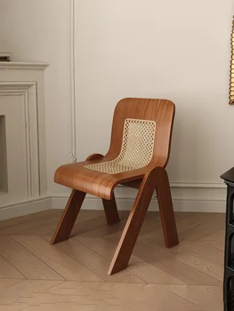Винтажные обеденные стулья из массива дерева, мебель для гостиной, плетение из ротанга, кофейные стулья, стулья для макияжа со спинкой для креативного отдыха