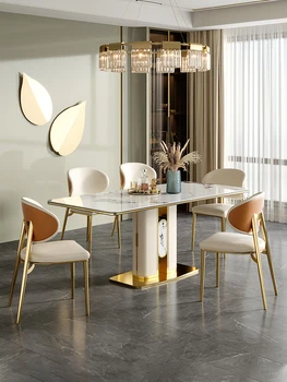 Легкий роскошный обеденный стол из каменной доски, прямоугольный бытовой обеденный стол, комбинация обеденного стола и стула