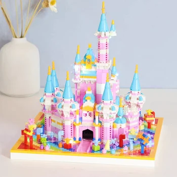 3D Модель DIY Мини Алмазные блоки Кирпичи Строительство Замка Мечты Великолепный Радужный Розовый Дворец Красивая Подарочная игрушка для детей