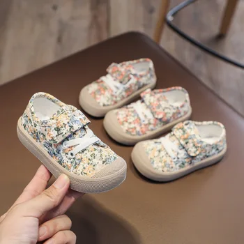 Детская Обувь с цветочным рисунком для малышей, парусиновые игровые туфли, тапочки для универсальных мальчиков с мягкой подошвой