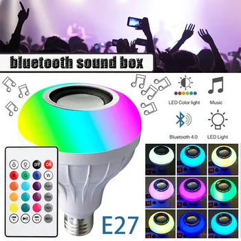Умная лампа E2712w со звуком Bluetooth Беспроводная музыкальная лампа Bluetooth Регулируемые умные прожекторы звуковая коробка Пульт дистанционного управления