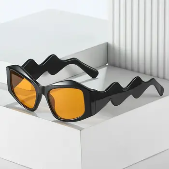 Изогнутые Прямоугольные Солнцезащитные очки Женские Винтажные Роскошные Брендовые Дизайнерские Модные Солнцезащитные очки в стиле хип-хоп Панк Мужские Спортивные очки Y2K
