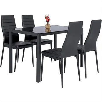 SUGIFT Обеденный набор из 5 предметов, обеденный стол из закаленного стекла с 4 стульями, черный