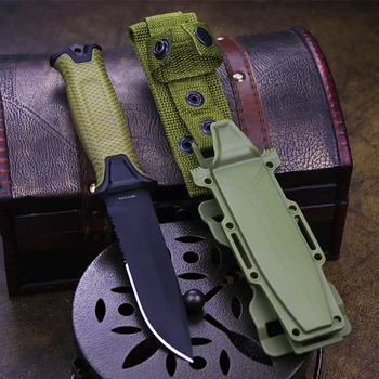 Зеленый ABS открытый Полузубчатый Тактический Нож 440C Североамериканский Охотничий Нож Для Сафари на открытом воздухе спасательный прямой нож + ножны