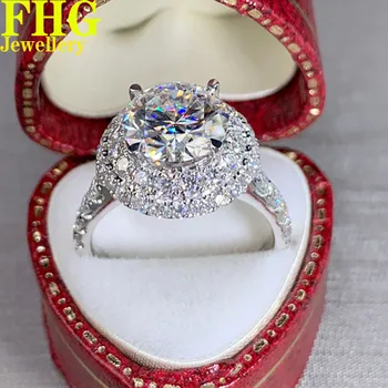Кольцо из белого золота Au750 18 карат с бриллиантами из муассанита DVVS, Круглое кольцо для свадьбы, годовщины помолвки.