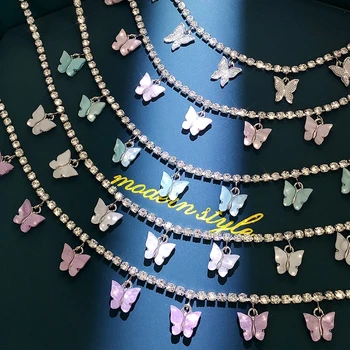 Шарм 7 Ожерелье-бабочка, подвеска, ювелирные изделия из горного хрусталя, женские серебряные украшения, Теннисная цепочка, колье, ожерелье Оптом