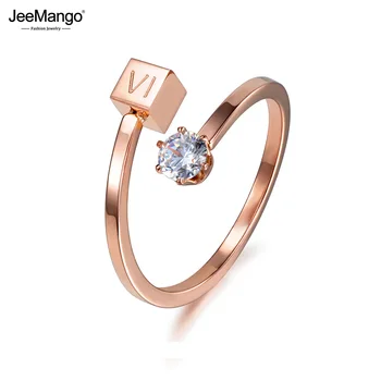JeeMango Модные квадратные кольца из титана и нержавеющей стали, ювелирные изделия для женщин, обручальные кольца из кубического циркония цвета розового золота JR17168