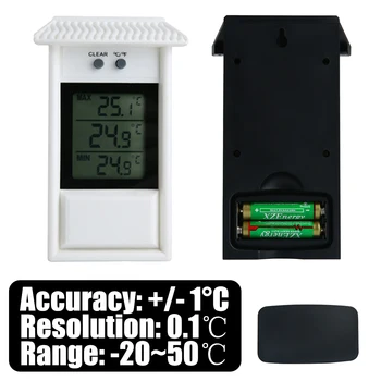ЖК-цифровой внутренний / Наружный водонепроницаемый термометр Измерение температуры стен Садовой теплицы Отображение максимального минимального значения -20 ~ 50C
