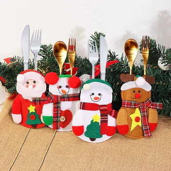 Рождественские креативные Милые подарочные пакеты, декор стола, Маленький Снеговик, сумка для столовых приборов, Набор ножей и вилок, карманный Рождественский набор теплой сладкой посуды
