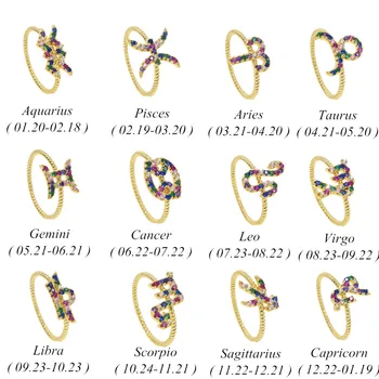 Креативные кольца с 12 Созвездиями Ювелирные изделия Зодиакальный дизайн Модные украшения для женщин Кольца Mini Rainbow CZ Pave Party Ring Оптом