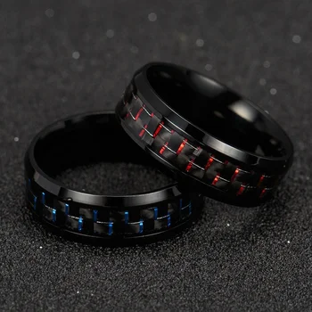 Модное кольцо из углеродного волокна из титановой стали для мужчин, Синее Красное Квадратное кольцо из углеродного волокна, Мужское крутое кольцо, модные ювелирные изделия