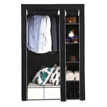 67-дюймовый переносной шкаф для одежды, шкаф-купе из нетканого материала и подвесной штанги, быстро и легко монтируемый, черный [США