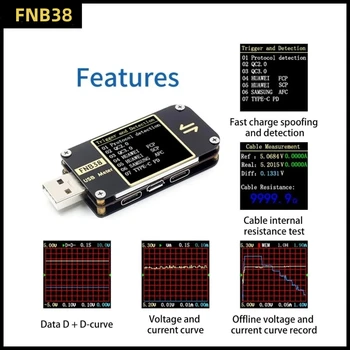 FNIRSI FNB38 Измеритель тока и напряжения USB-тестер QC4 + PD3.0 Протокол быстрой зарядки 2,0 PPS для тестирования емкости