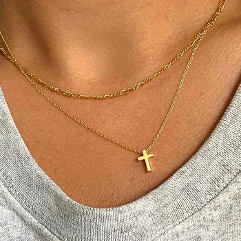 Модное Золотое ожерелье с подвеской в виде креста для женщин Винтажное Многослойное ожерелье Аксессуары для вечеринок