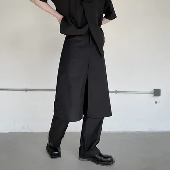 Летние брюки 2022 года в корейском стиле, уникальный двухслойный дизайн, мужские повседневные свободные черные брюки в стиле ретро для мужчин, размер брюк M-XL