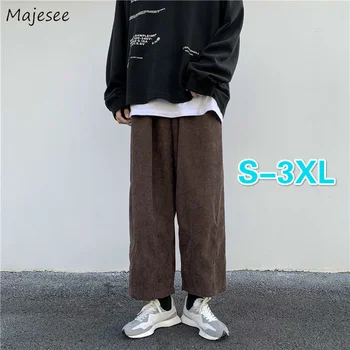 Мужские повседневные брюки Плюс размер 3XL, Однотонные вельветовые прямые брюки, мужские свободные брюки, Шикарная эластичная талия, модная уличная одежда в корейском стиле.