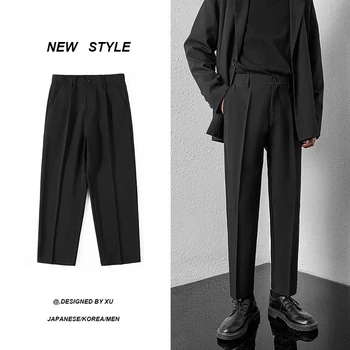 Корейские модные мужские прямые свободные брюки с заниженной посадкой, повседневные черные брюки цвета хаки